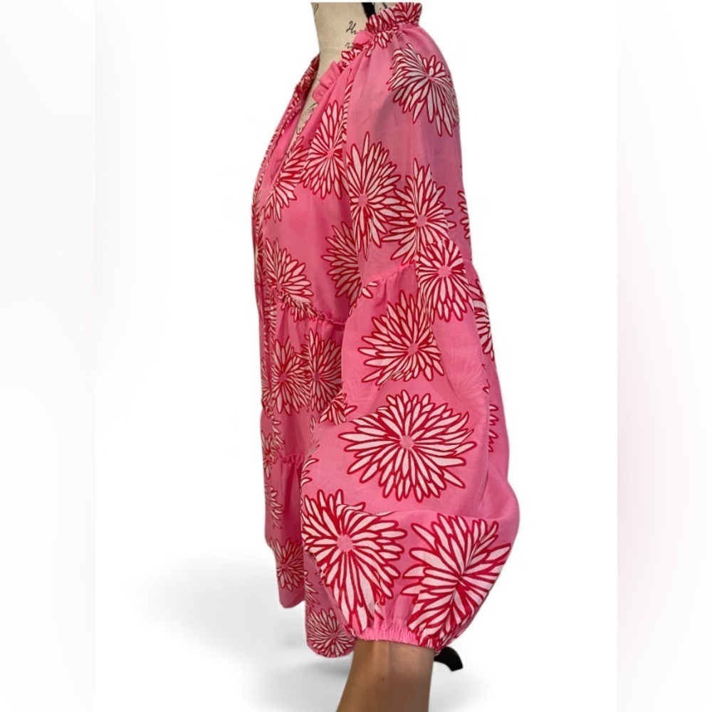 J.Marie Pink Floral Tiered Peasant Dress Size M | Lined | Boho Resort Style - Picture 3 of 9